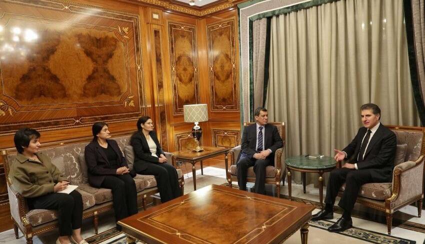 دیدار و گفتگوی فرمانده قسد با نیچروان بارزانی و وزیر امور خارجه فرانسه