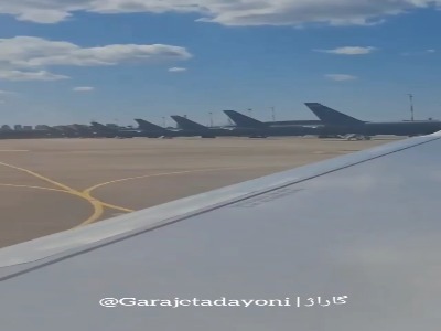 ردیف هواپیماهای سوخت‌رسان آمریکایی در فرودگاه بن‌گوریون تل‌آویو