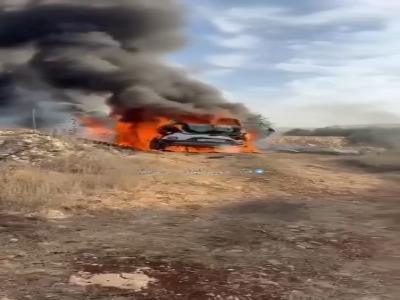 اوباش صهیونیست خودروی کشاورزان فلسطینی را آتش زدند