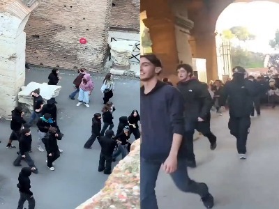 تجمع دانشجویان حامی فلسطین در بنای تاریخی رم علیه جنگ غزه
